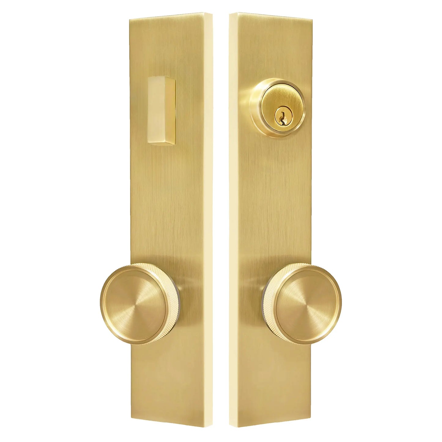Quadrato Multipoint Lock with Half Knurled Knobs in Satin Brass zhongshan sunshine hardware Co., Ltd