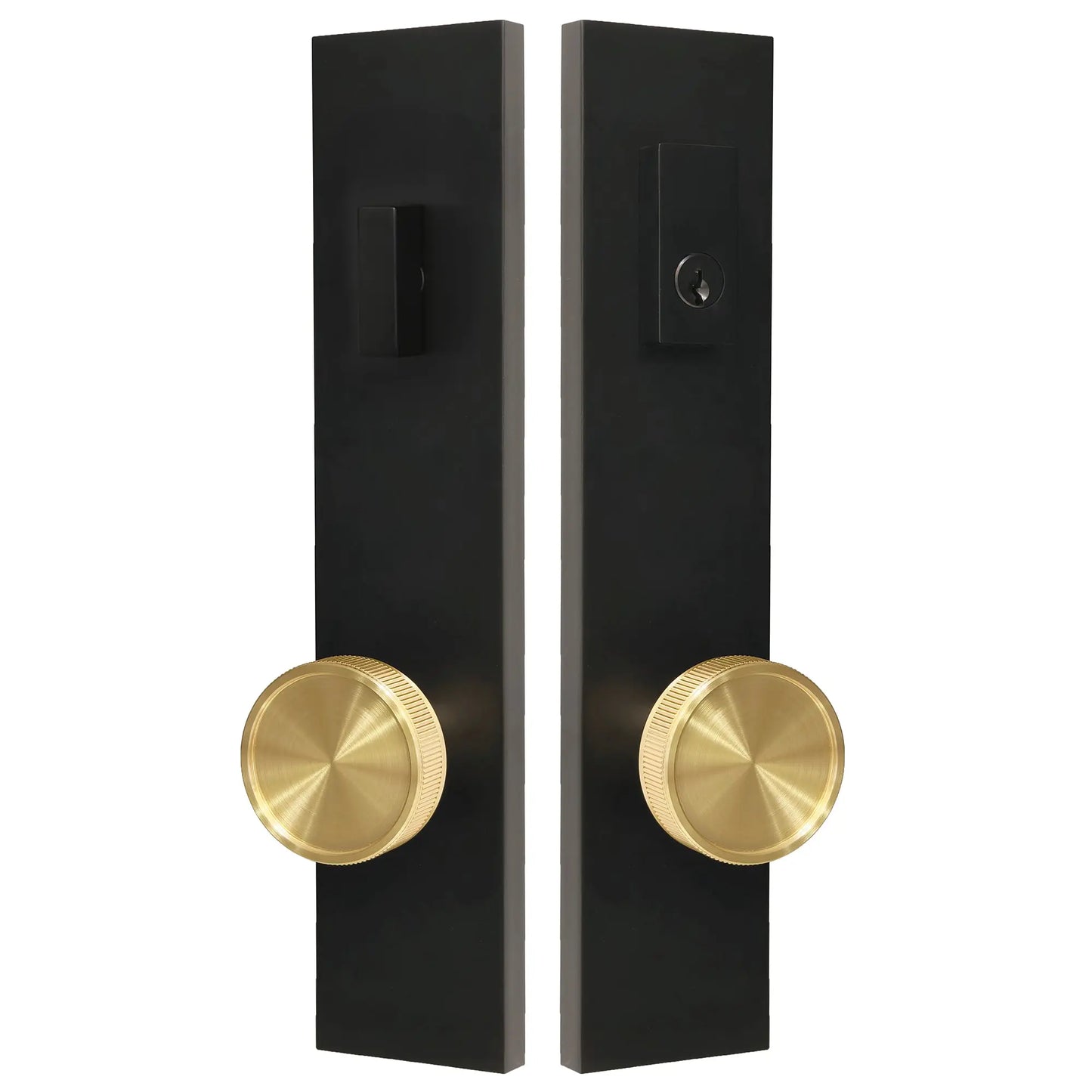 Quadrato Multipoint Lock with Straight Knurled Brass Door Knob in Matte Black zhongshan sunshine hardware Co., Ltd
