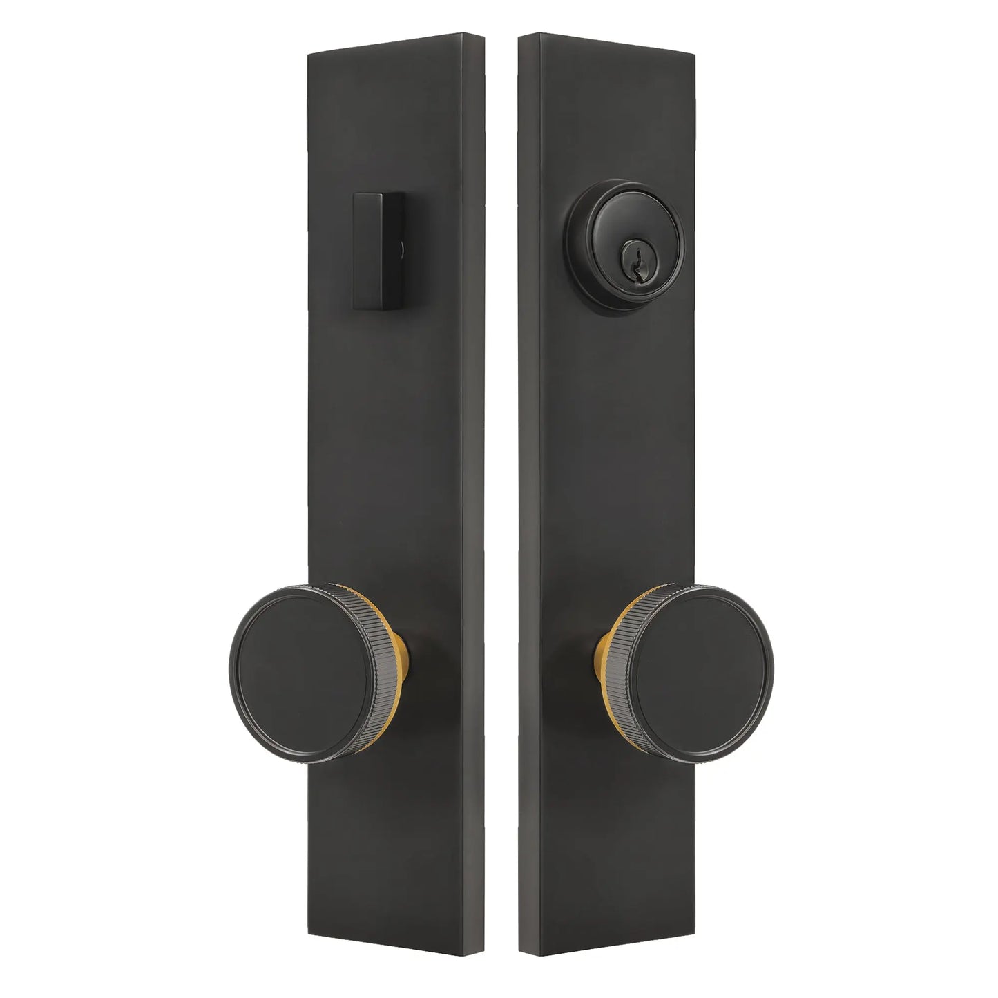 Quadrato Multipoint Lock with Straight Knurled Design Door Knob in Matte Black zhongshan sunshine hardware Co., Ltd