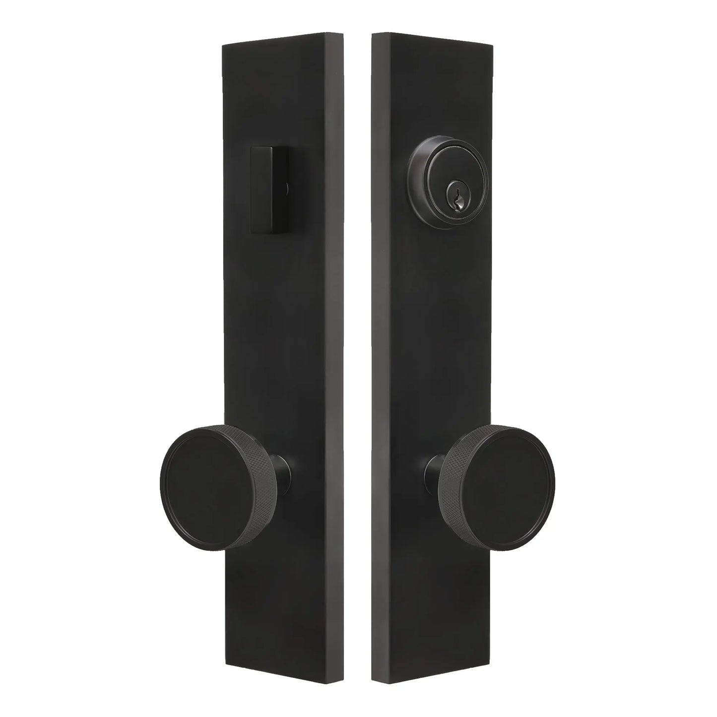 Quadrato Multipoint Lock with Half Knurled Brass Door Knob in Matte Black zhongshan sunshine hardware Co., Ltd