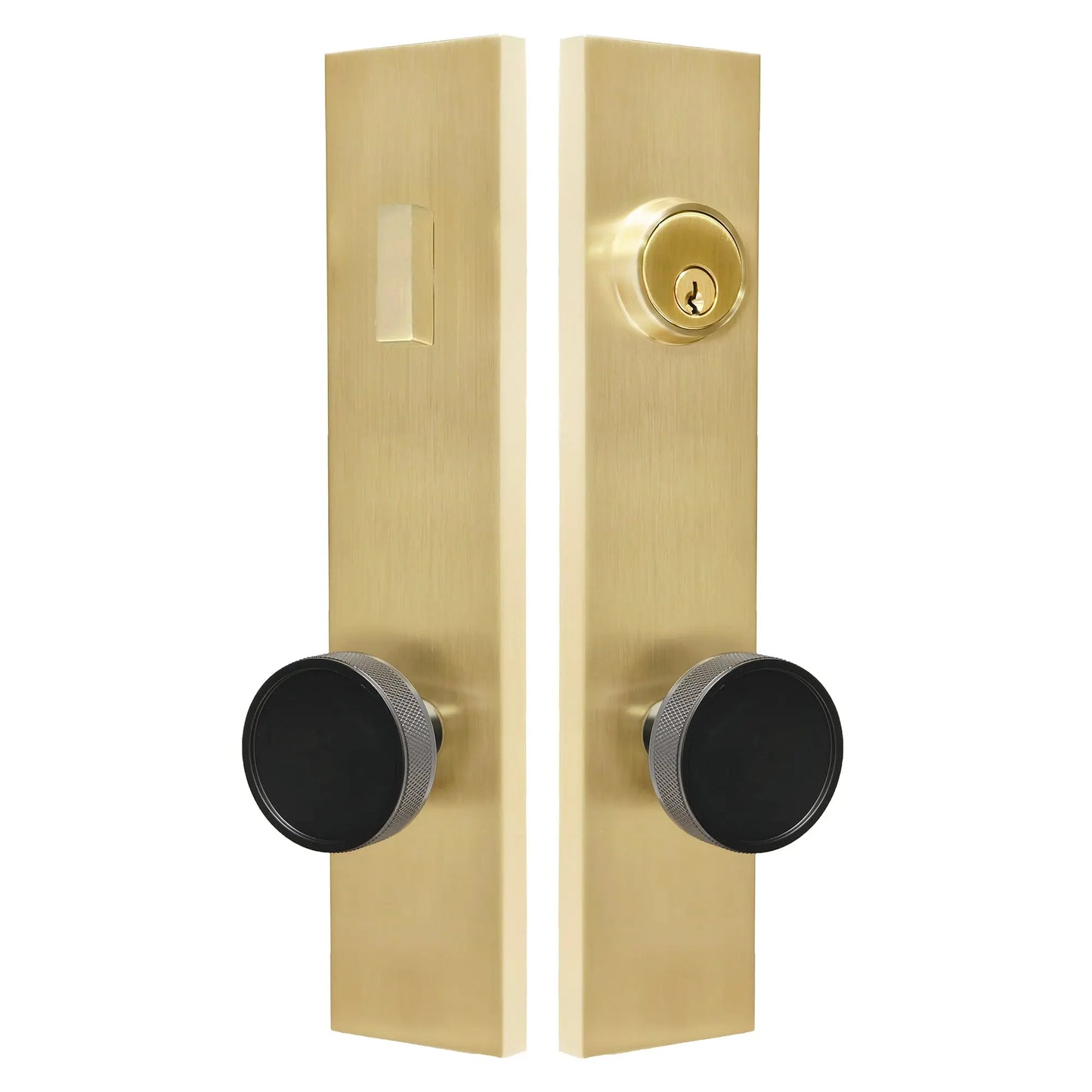 Quadrato Multipoint Lock with Half Knurled Brass Knob in Satin Brass zhongshan sunshine hardware Co., Ltd