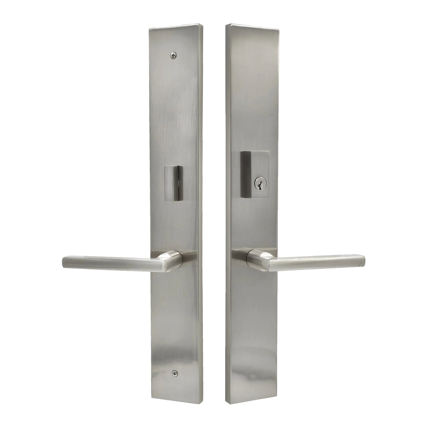 Quadrato One-Piece Door Handleset with D Grip and Circolo Rosette with Contempo Slim and Smooth Lever in Satin Nickel zhongshan sunshine hardware Co., Ltd