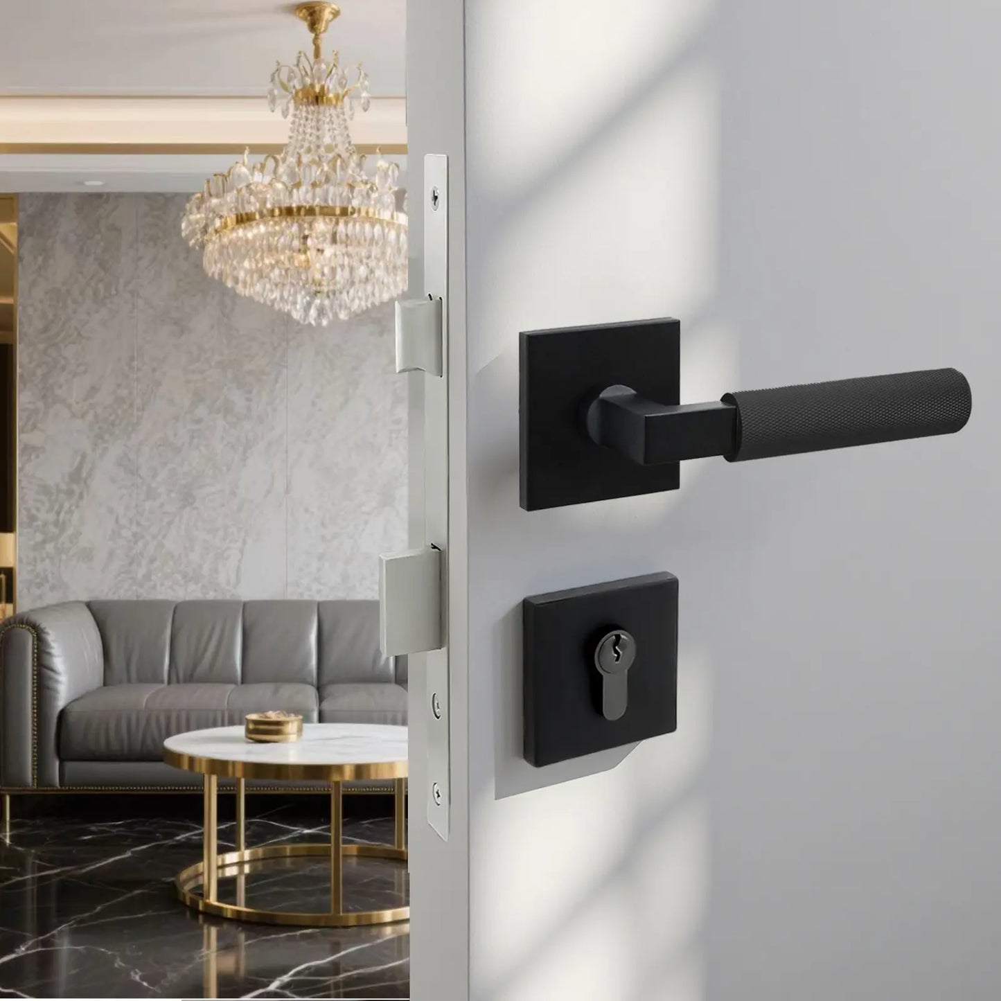 5116 - BL - Rose Door Handle Set install on the doors