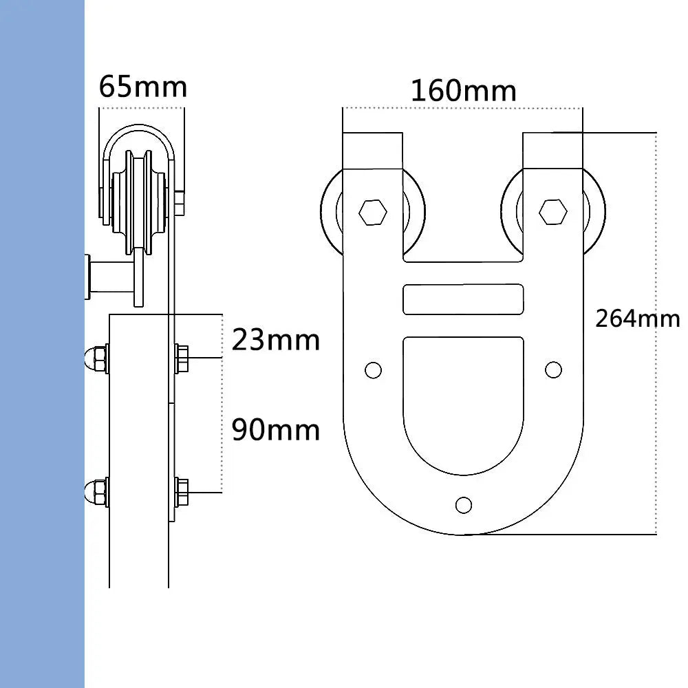 T036 - Big Horseshoe Shaped Low Profile Barn Door Hardware Kit usage method