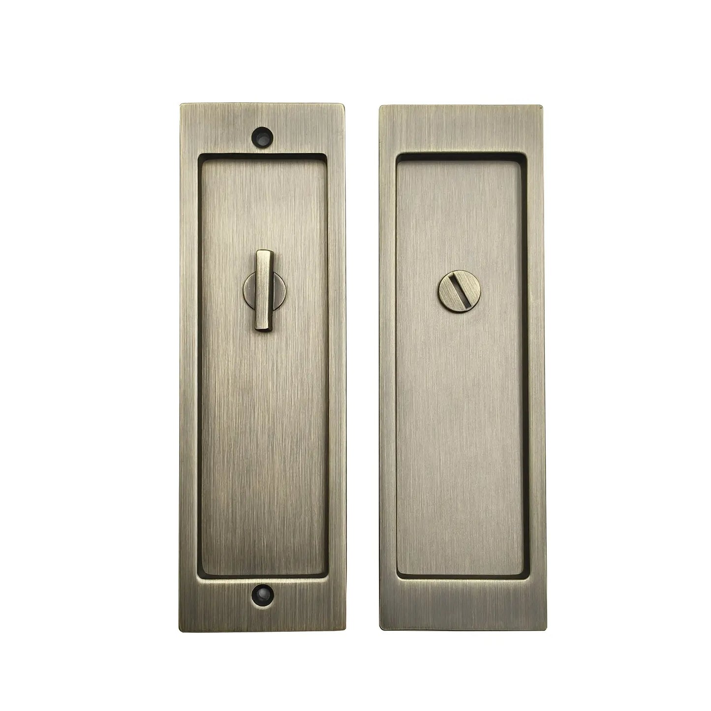 Antique brass pocket door lock faceplate