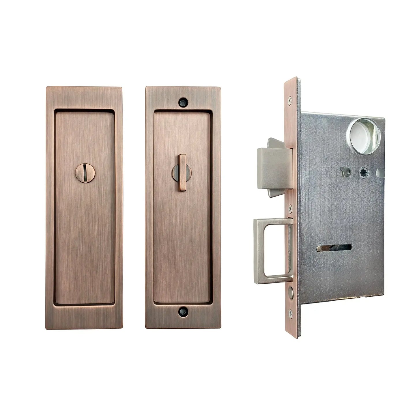 Antique copper privacy sliding door hardware