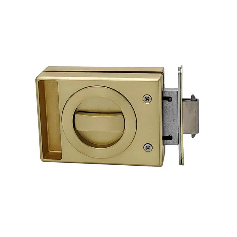 The back of the assembled glass pocket door lock