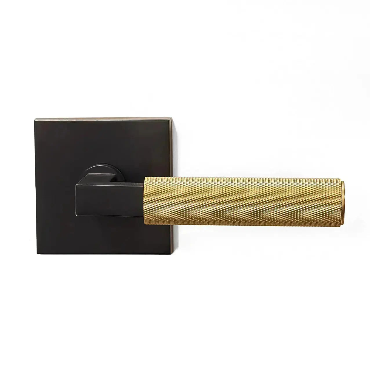Black and gold square lock plate full knurled design door handle picture