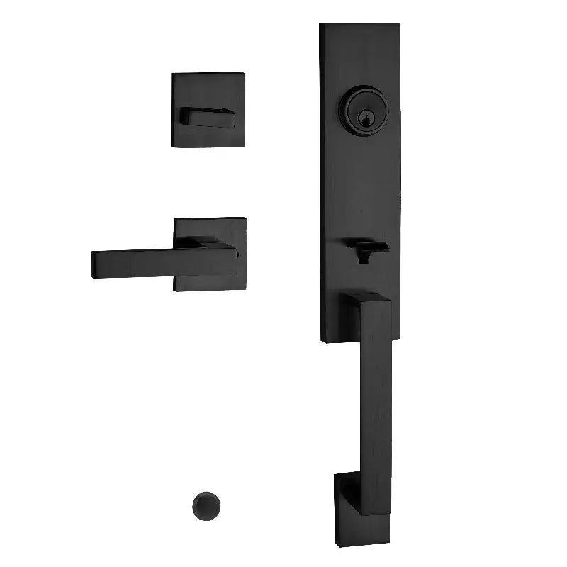 The main components of the black heavy-duty entrance door lock