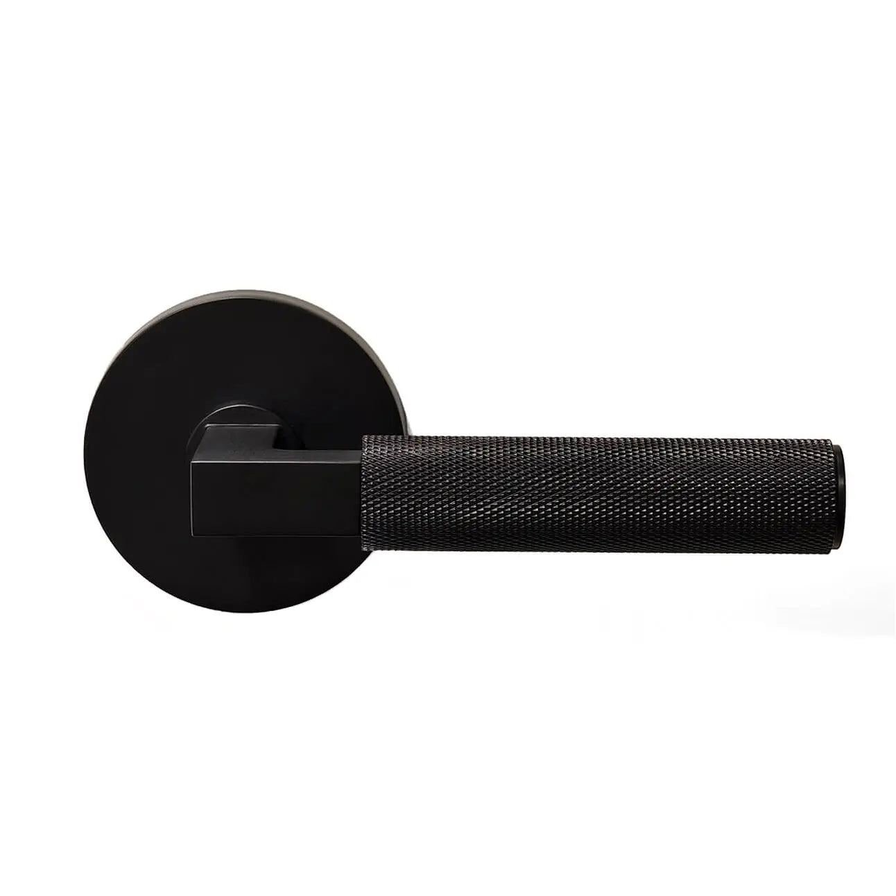 Black round lock plate full knurled door handle display