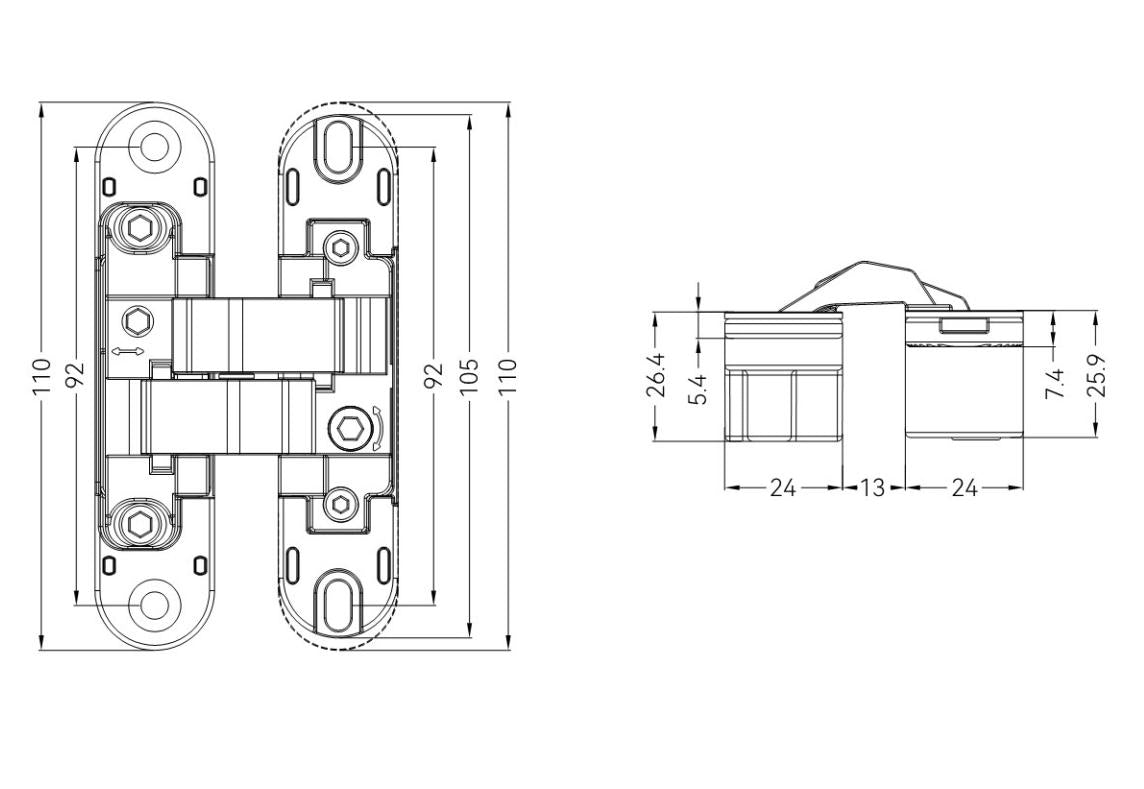 GE35 concealed hinge parameter