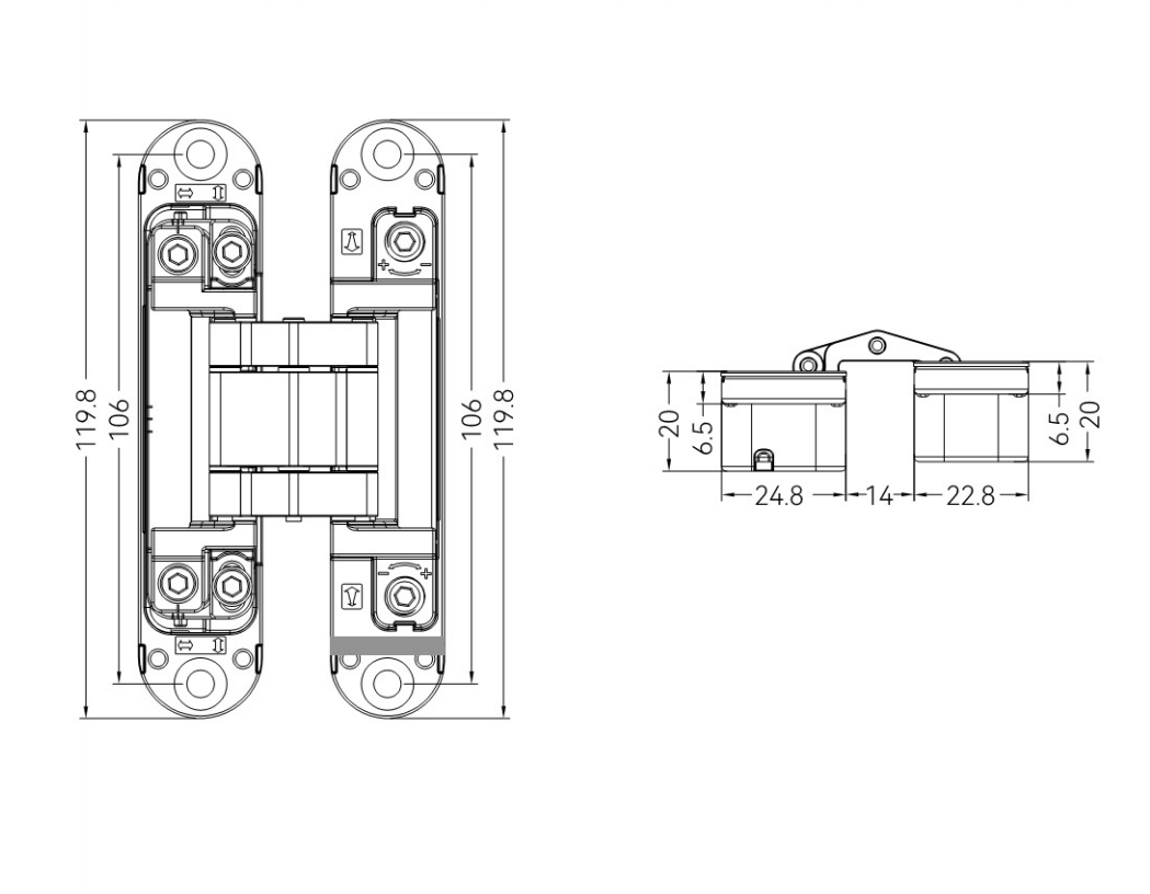GE45 concealed hinge parameter