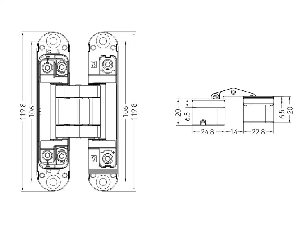 GE45 concealed hinge parameter