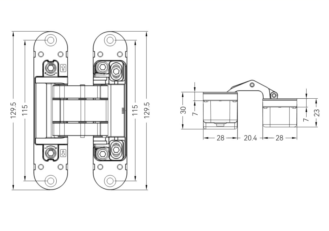 GE55 concealed hinge parameter