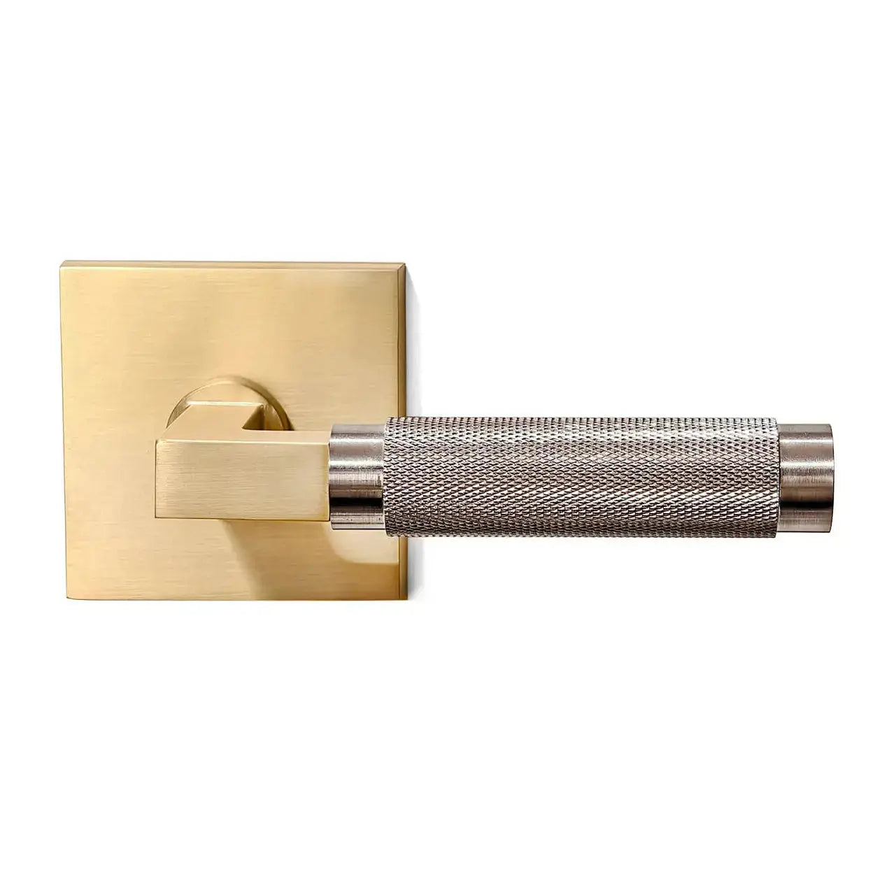 Square lock plate half knurled door handle in gold color