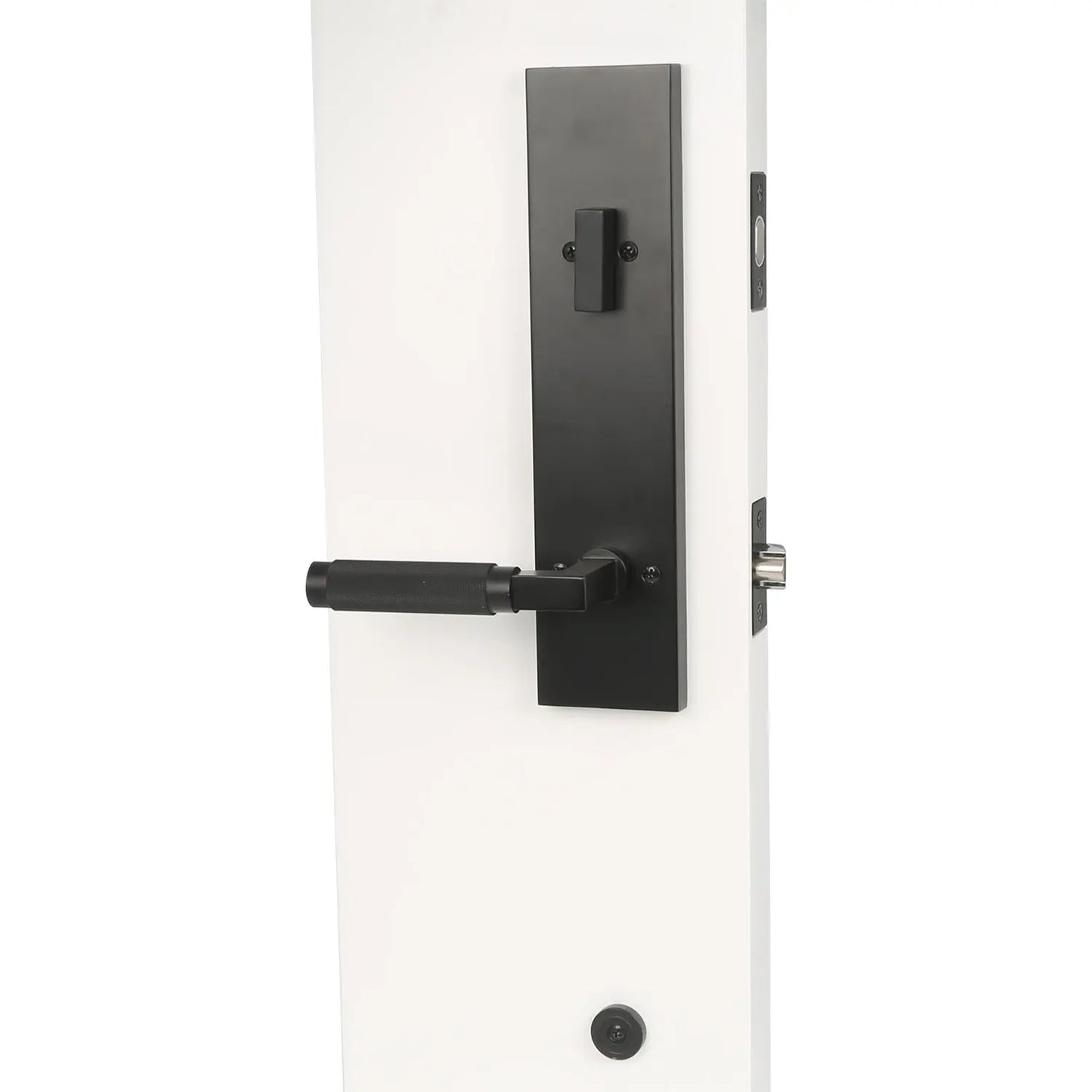 Half knurled handle entrance door lock installation, and the inner side of the lock frame