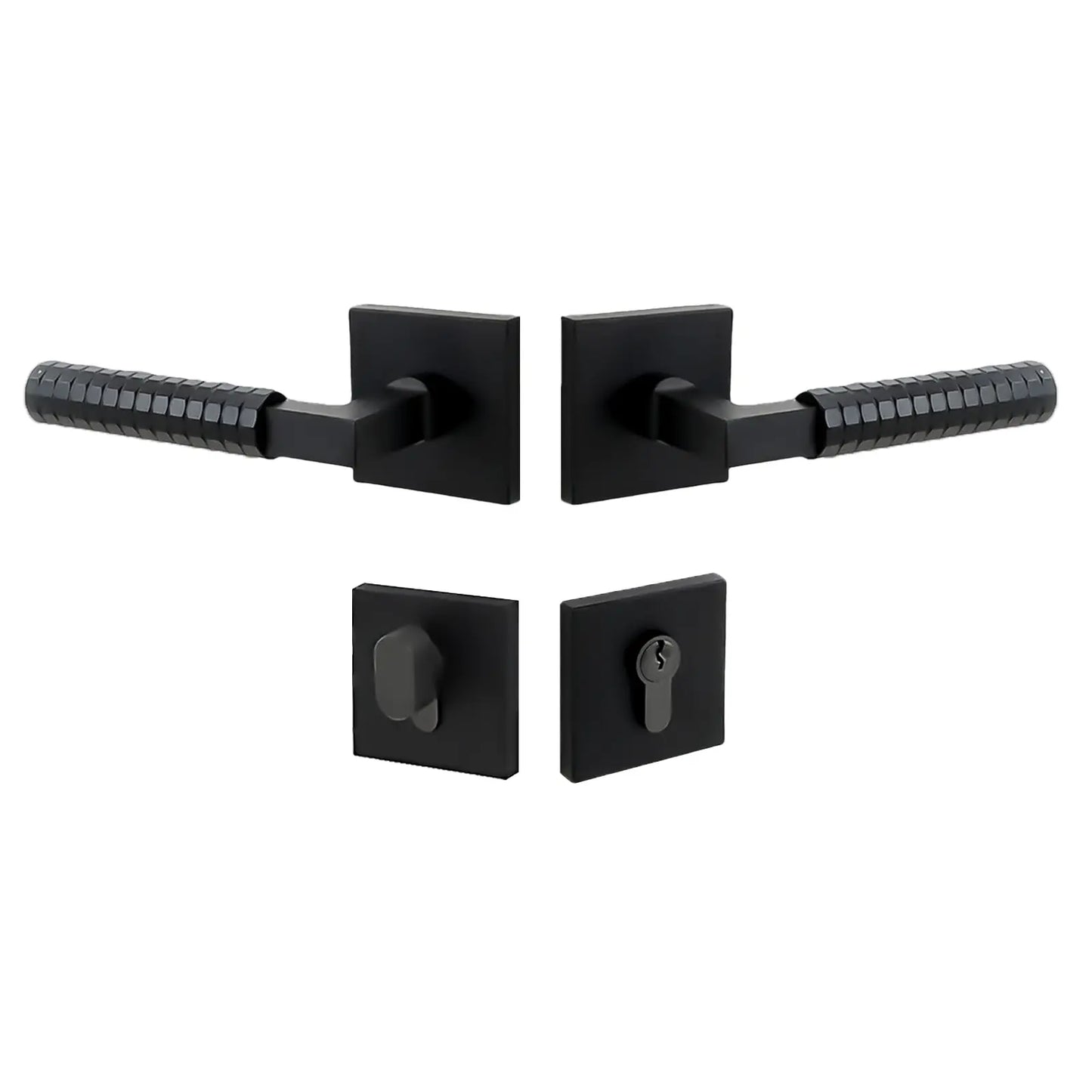 Matte black rose door handle set