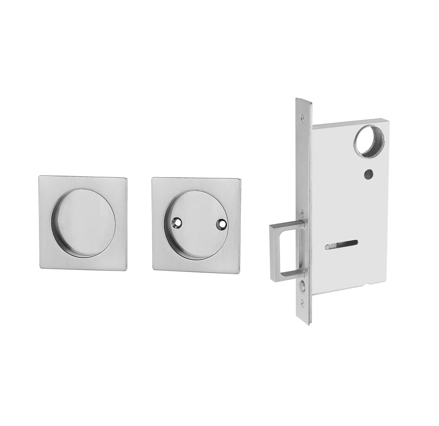 Square plate passage pocket door lock