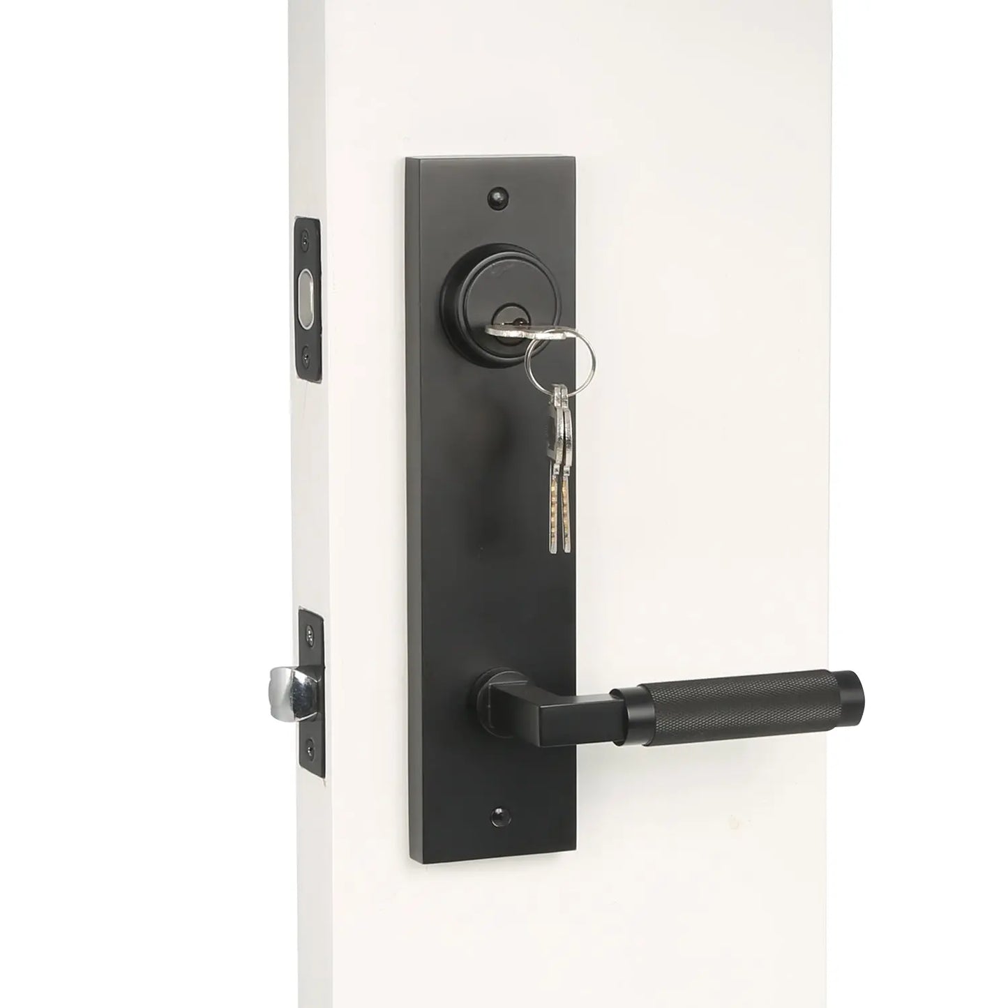 Quadrato Multi Point Lock with Half-Knurled Handle in Matte Black Installation Effect Picture