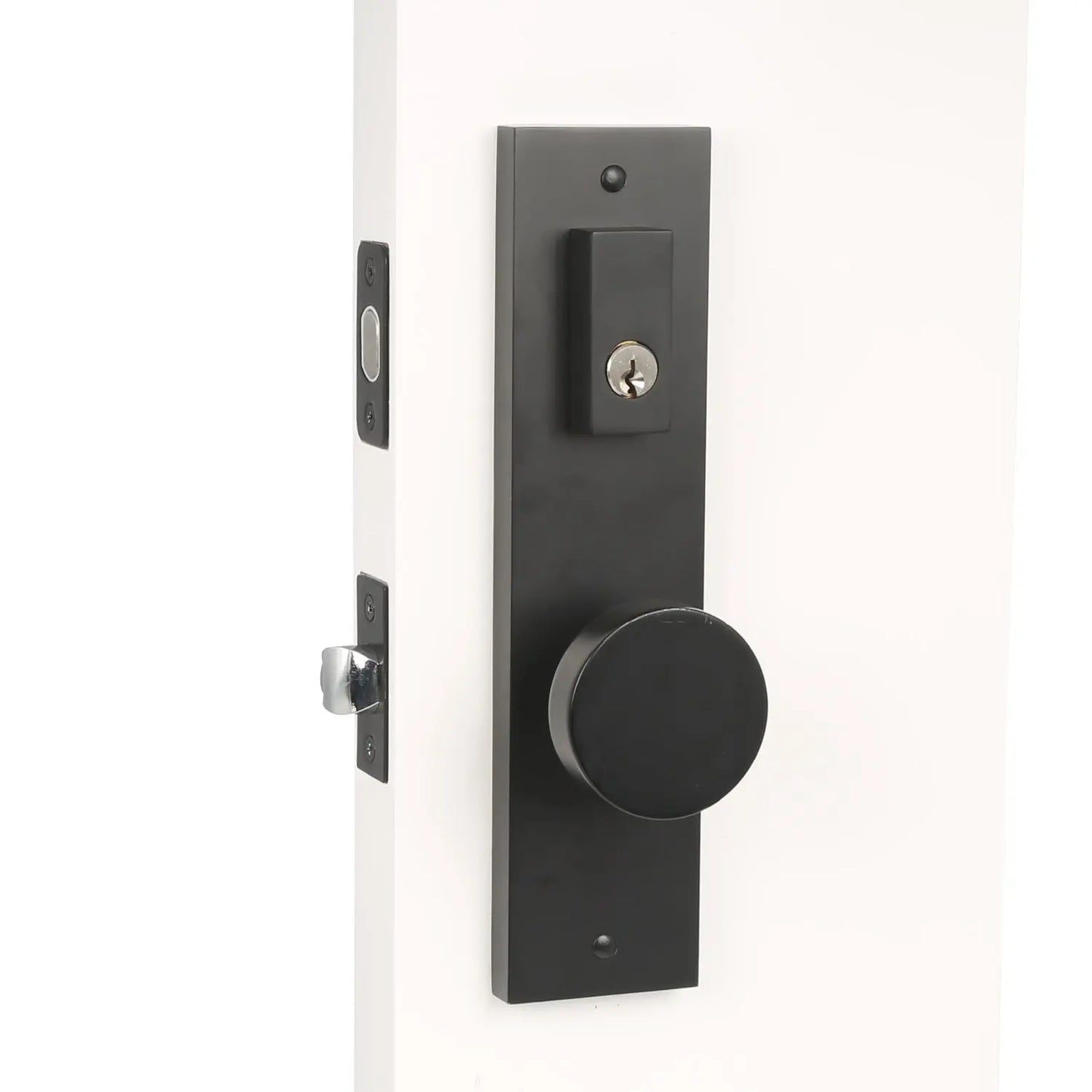 Quadrato Multi Point Lock with Round Knob in Matte Black Installation Effect Picture