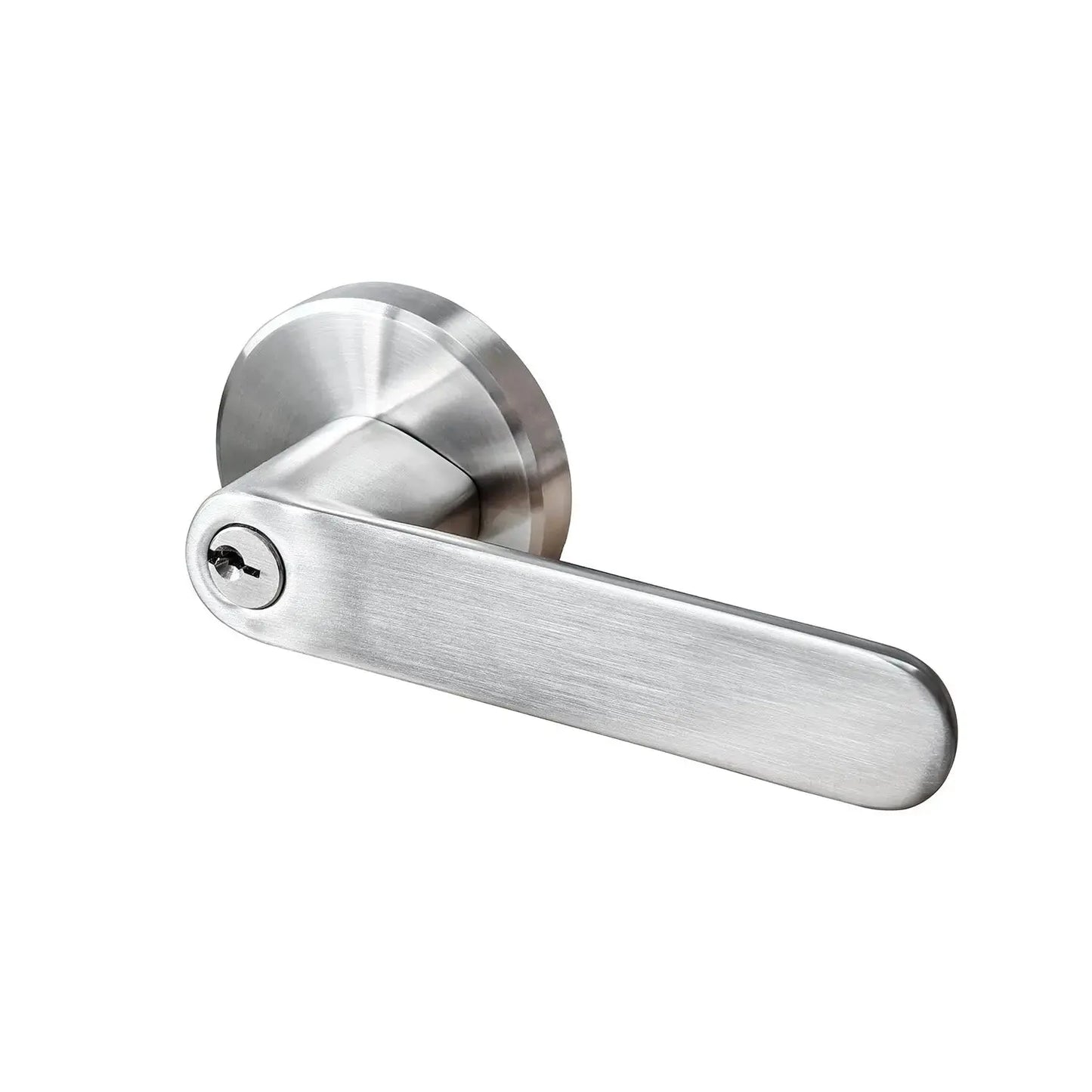 Round tubular door lever lock with satin nickel