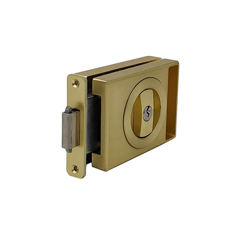 The side of the assembled glass pocket door lock