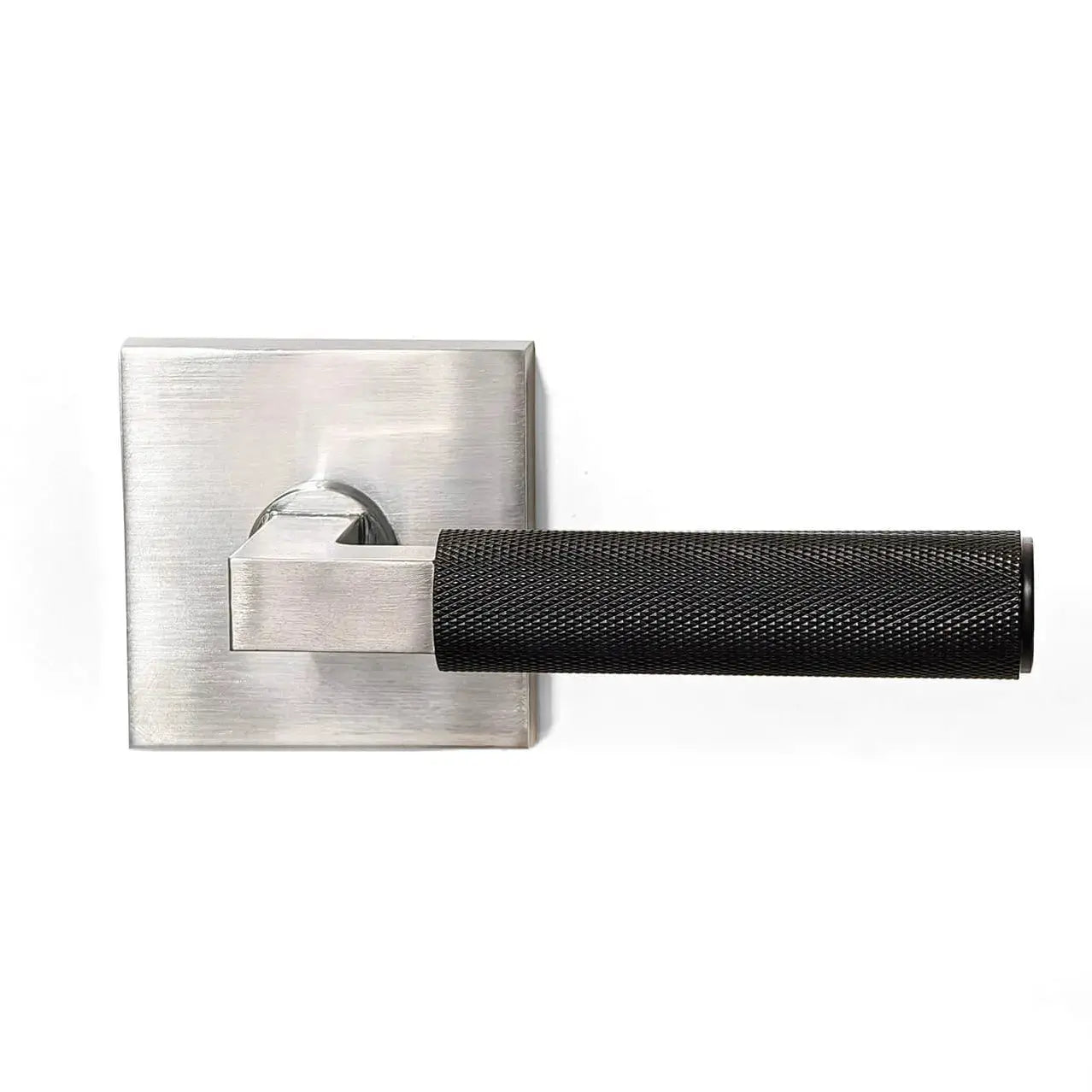 Silver and black square locking plate fully knurled design door handle picture