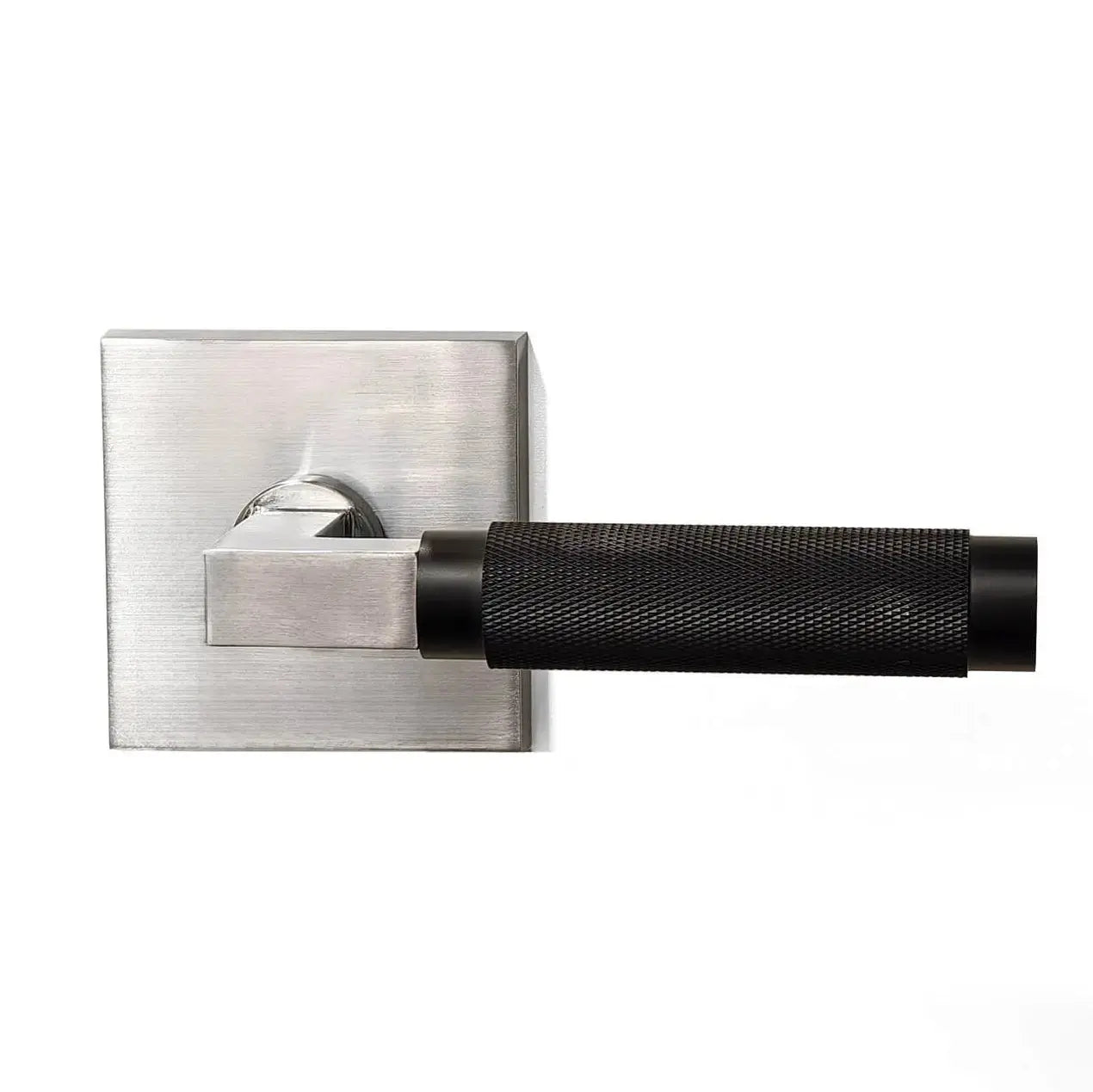 Rectangular locking plate half knurled door handle in silver and black color