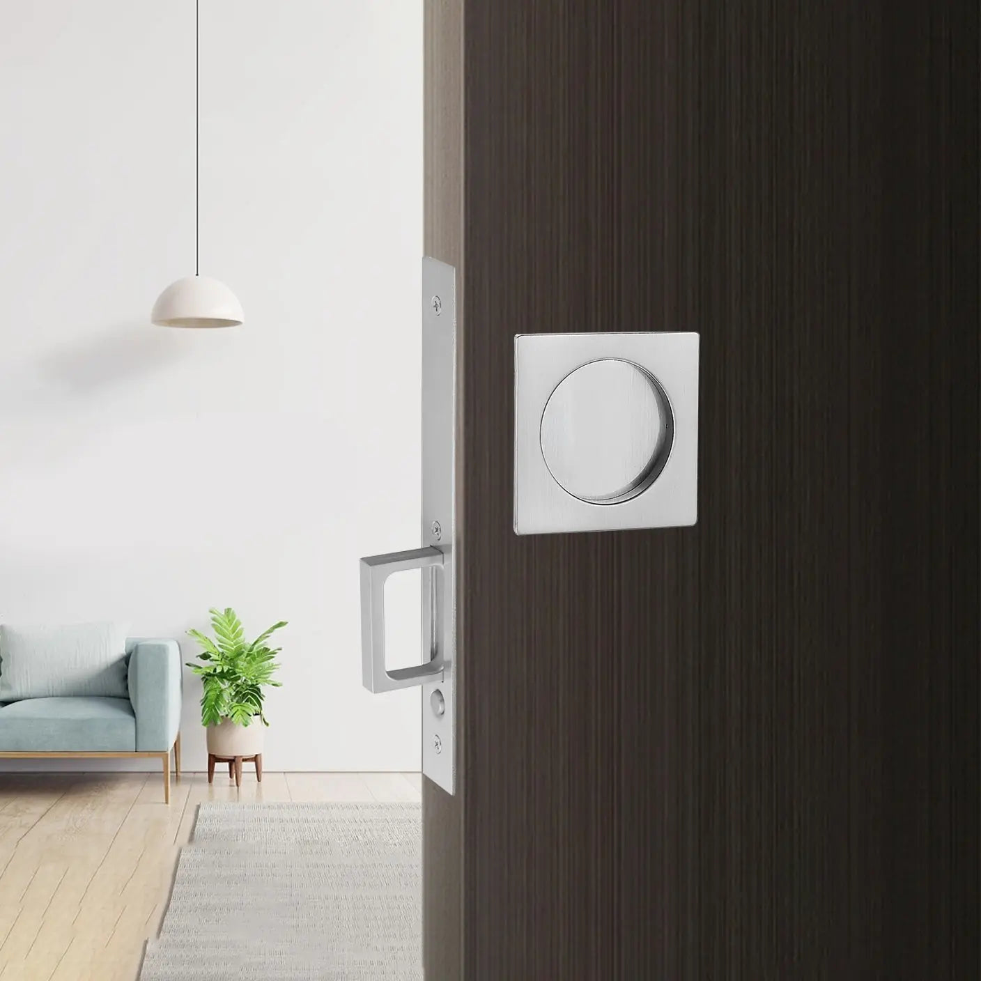 Square passage pocket door lock installation effect
