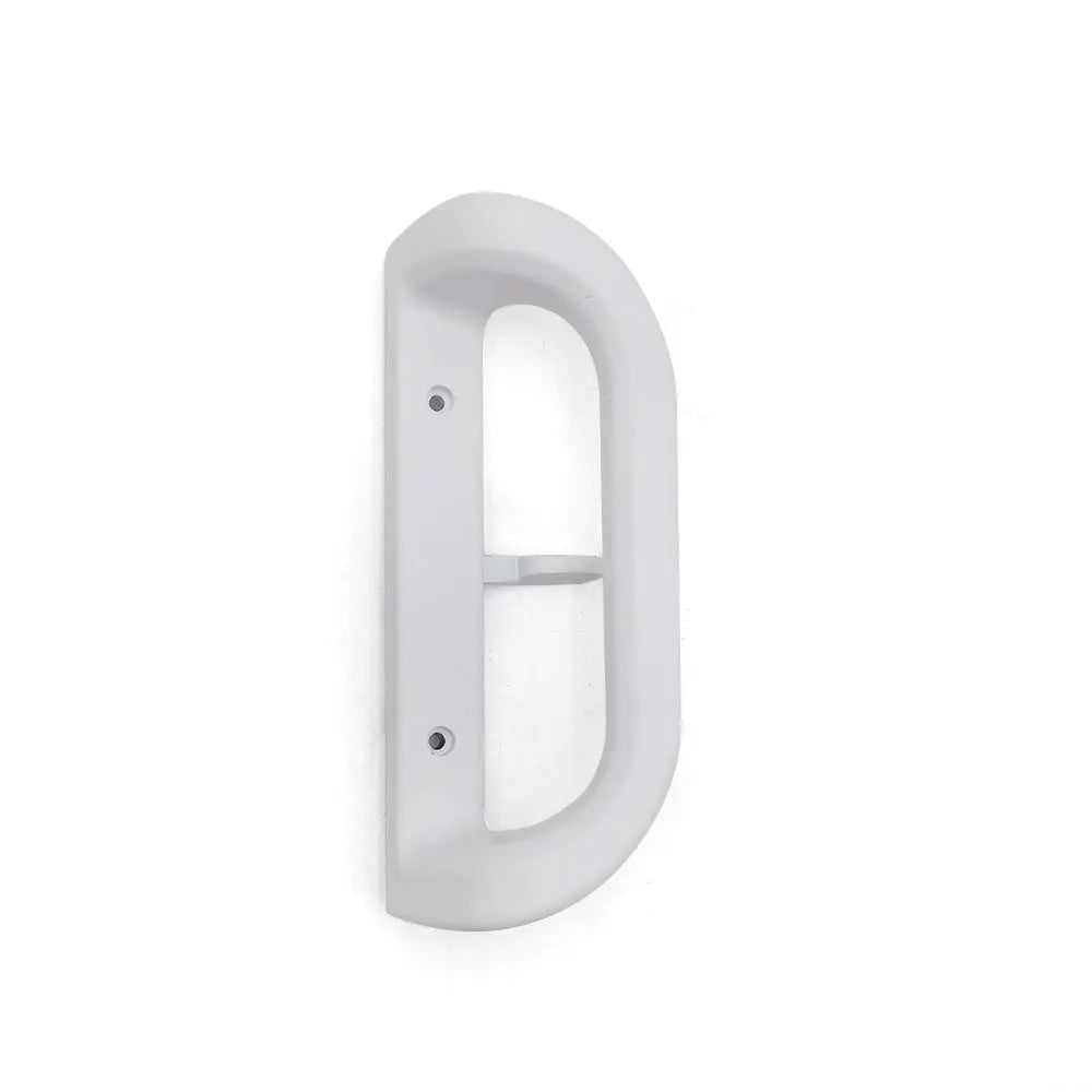 A white patio sliding door lock handle