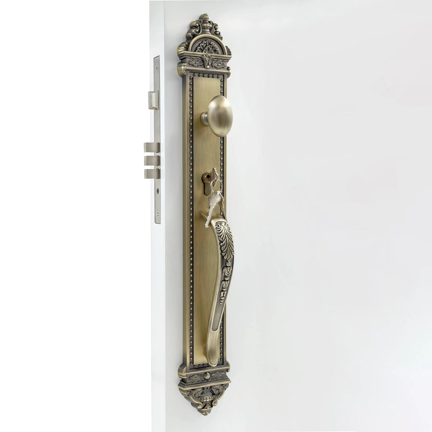 antique brass front door lock installation effect
