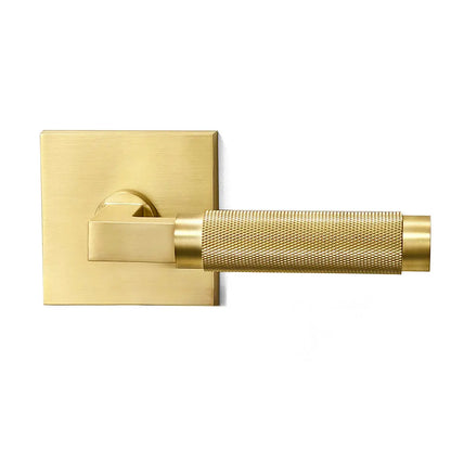 Quadrato Rosette with Half-knurled Brass Door Handles zhongshan sunshine hardware Co., Ltd