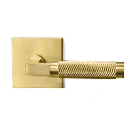 Quadrato Rosette with Half-knurled Brass Door Handles zhongshan sunshine hardware Co., Ltd