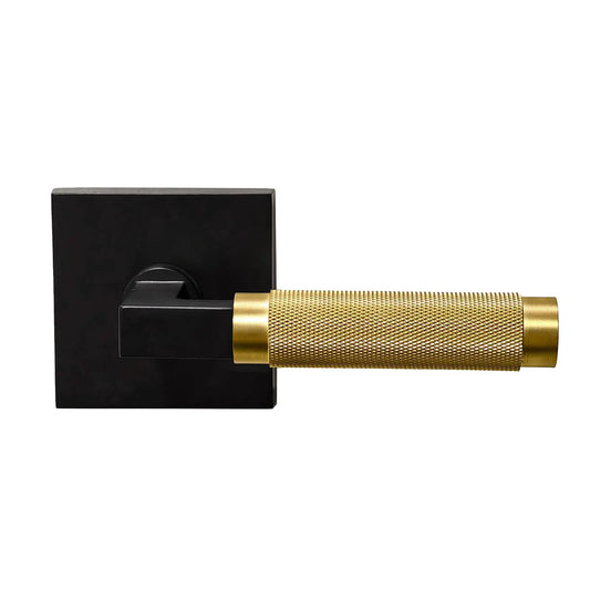 Quadrato Rosette with Half-knurled Brass Door Handles zhongshan sunshine hardware Co., Ltd