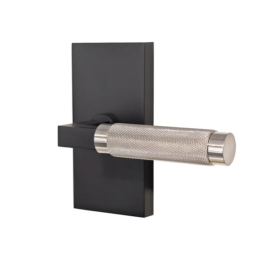 Oblong Rosette with Round Half Knurled Design Door Handle in Matte Black zhongshan sunshine hardware Co., Ltd