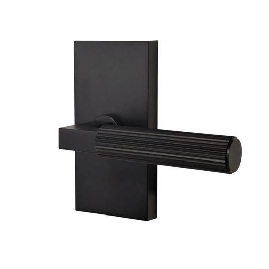 Oblong Rosette with Straight Knurled Design Door Handle in Matte Black zhongshan sunshine hardware Co., Ltd
