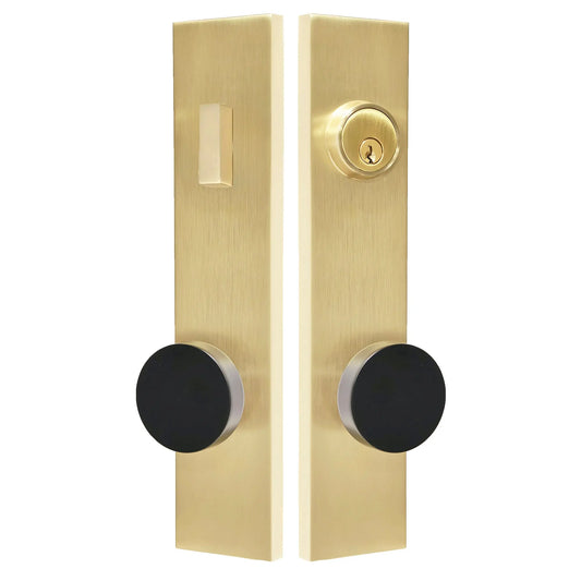 Quadrato Multipoint Lock with Smooth Satin Brass Door Knob zhongshan sunshine hardware Co., Ltd