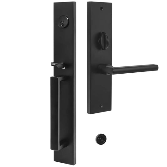 Quadrato One-Piece Door Handleset with D Grip and Circolo Rosette with Contempo Square Lever in Matte Black zhongshan sunshine hardware Co., Ltd