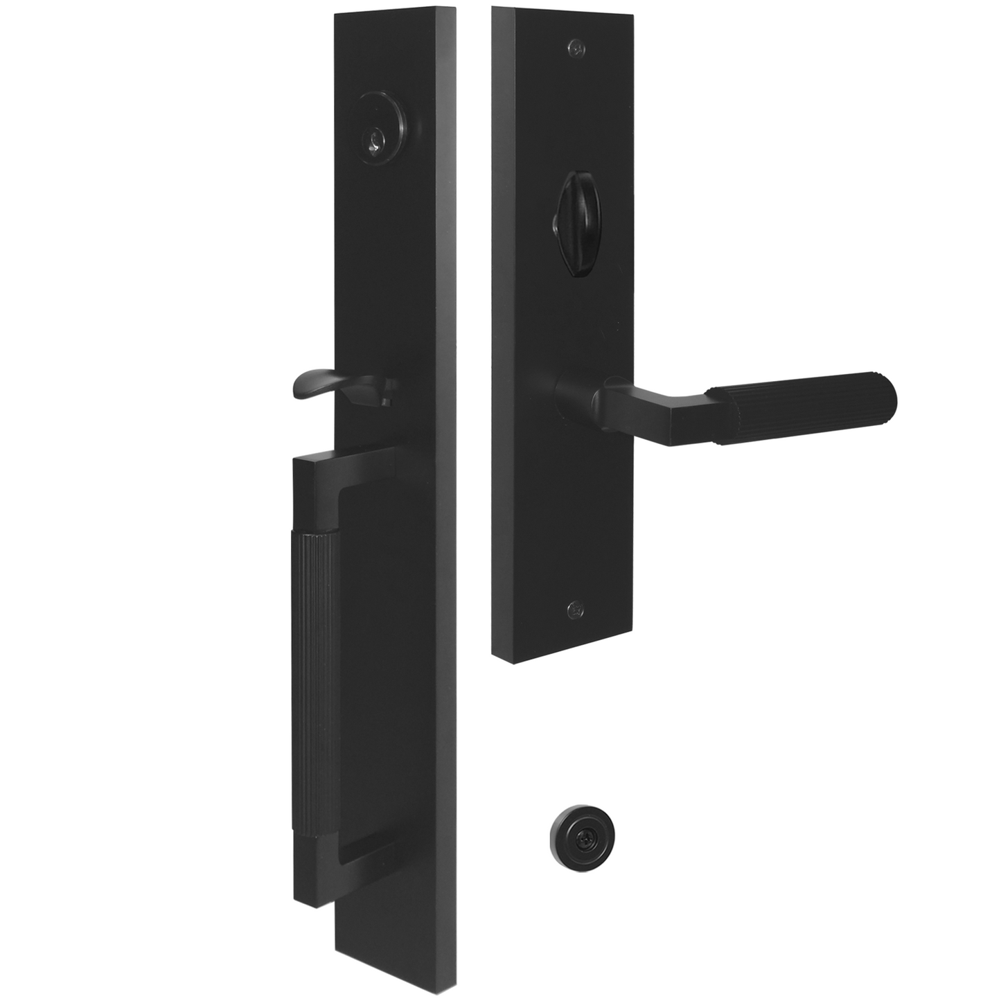 Straight knurled entry door handleset