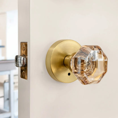 Orbicular Rosette with Octagonal Shape Golden Crystal door Knob in Satin Brass zhongshan sunshine hardware Co., Ltd