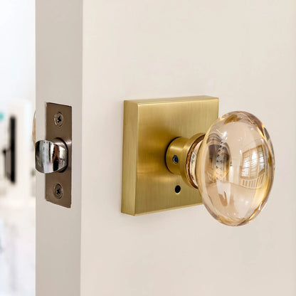 Quadrato Rosette with Goose Egg Shape Crystal Door Knob in Satin Brass zhongshan sunshine hardware Co., Ltd
