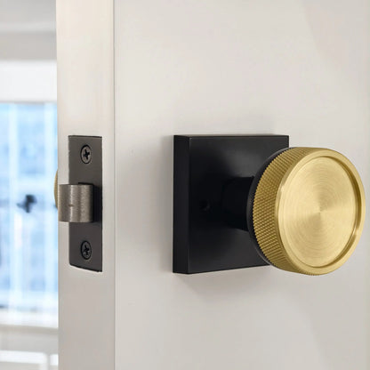 Quadrato Rosette with Golden Half Knurled Door Knob in Matte Black zhongshan sunshine hardware Co., Ltd