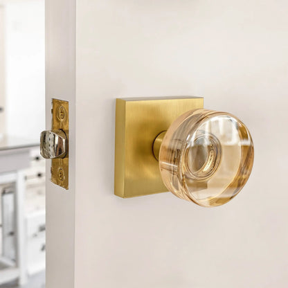 Quadrato Rosette with Round Smooth Crystal Knob in Satin Brass zhongshan sunshine hardware Co., Ltd