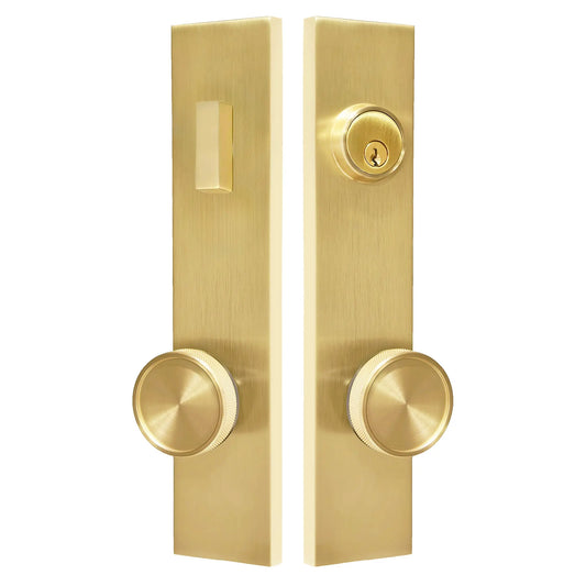 Quadrato Multipoint Lock with Half Knurled Knobs in Satin Brass zhongshan sunshine hardware Co., Ltd
