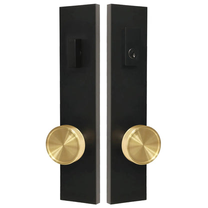 Quadrato Multipoint Lock with Straight Knurled Brass Door Knob in Matte Black zhongshan sunshine hardware Co., Ltd