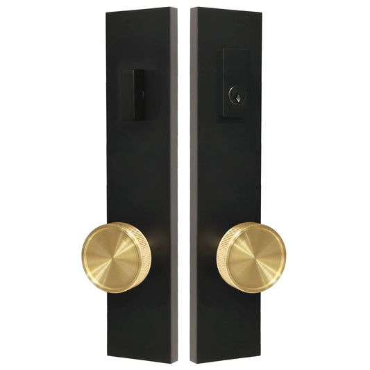 Quadrato Multipoint Lock with Straight Knurled Brass Door Knob in Matte Black zhongshan sunshine hardware Co., Ltd