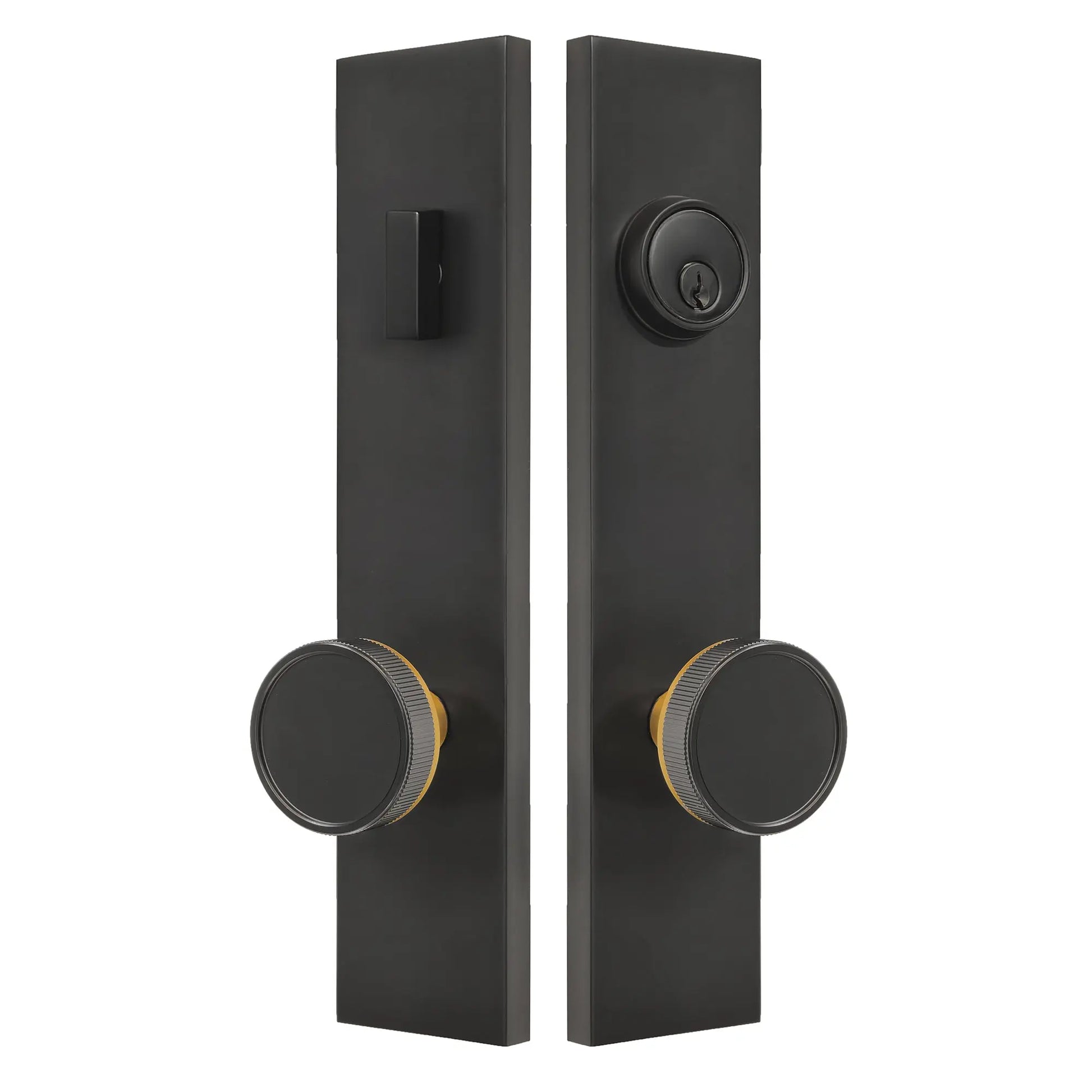 Quadrato Multipoint Lock with Straight Knurled Design Door Knob in Matte Black zhongshan sunshine hardware Co., Ltd