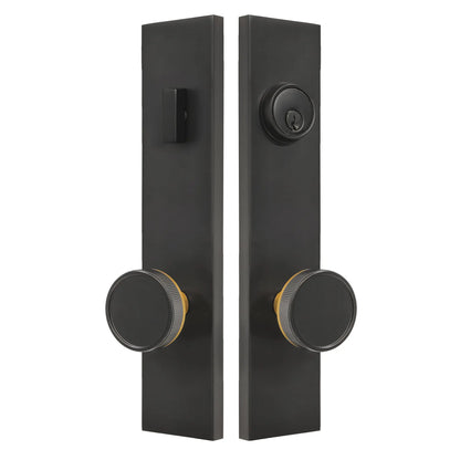 Quadrato Multipoint Lock with Straight Knurled Design Door Knob in Matte Black zhongshan sunshine hardware Co., Ltd