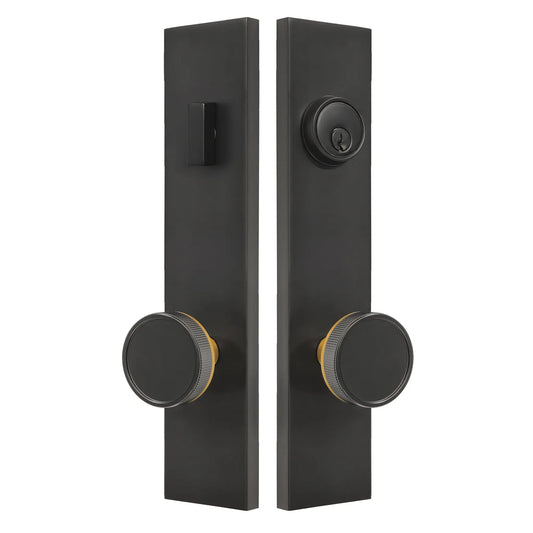 Quadrato Multipoint Lock with Straight Knurled Design Door Knob in Matte Black zhongshan sunshine hardware Co., Ltd