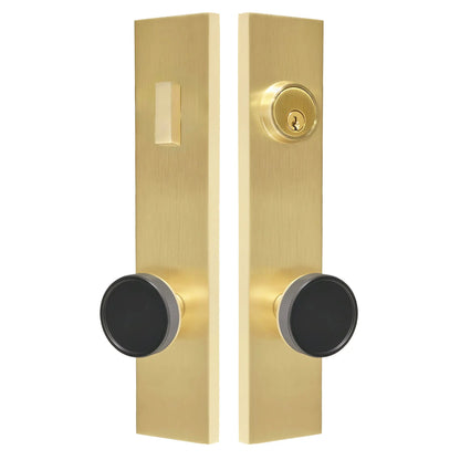 Quadrato Multipoint Lock with Straight Knurled Door Knob Set in Satin Brass zhongshan sunshine hardware Co., Ltd